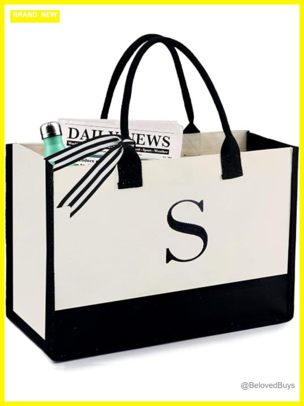 Embroidery Monogram Initial Tote Bag Large Canvas Teacher Gift Beach Work